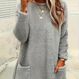 Warm, thick  fleece long sleeve grey Pullover Women’s shirt/loungewear S New